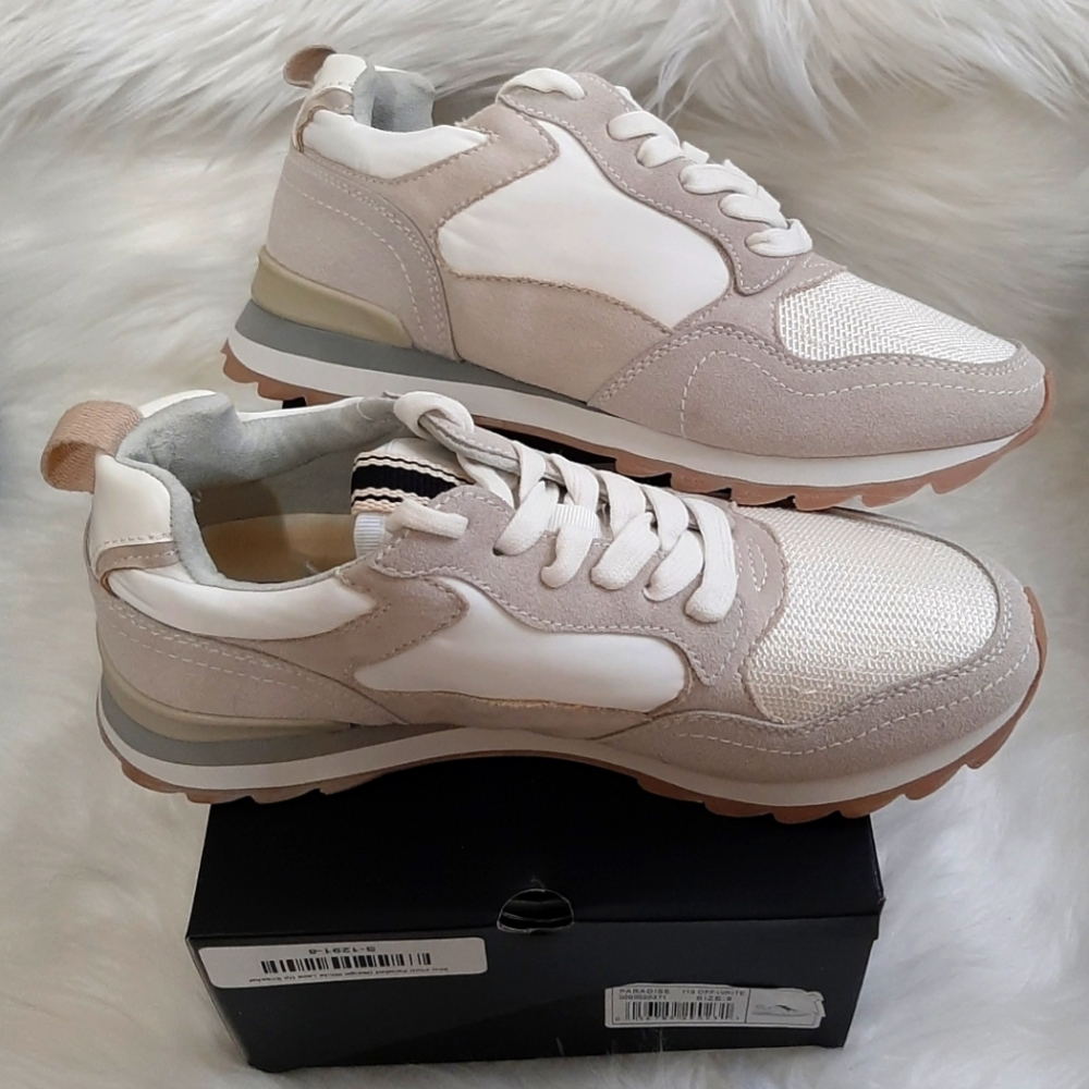 New In Box ShuShop Paneled Design White Lace Up Sneakers Tennis Shoes - Picture 10 of 16